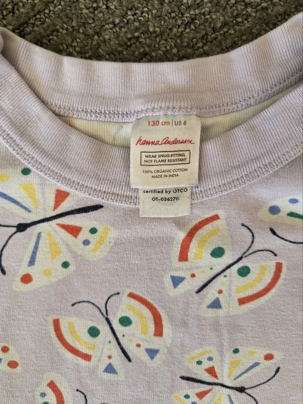 Hanna Andersson Light Pale Lavendar Purple Rainbow Butterfly Pajama Set 130 8